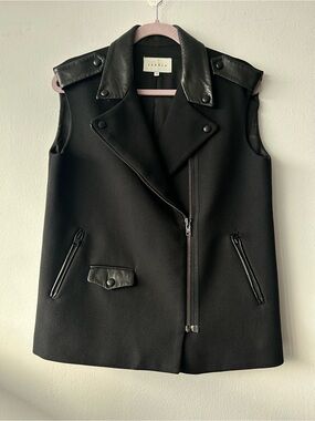 Sandro Black Leather-Trim Sleeveless Moto Vest